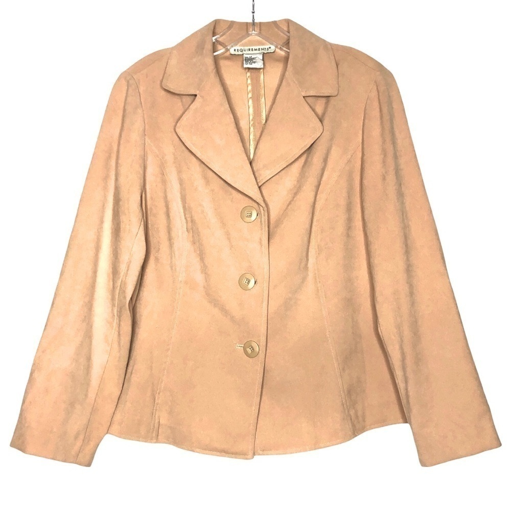 Requirements - Light Tan Button Up Stretch Faux Suede Jacket - Size Medium